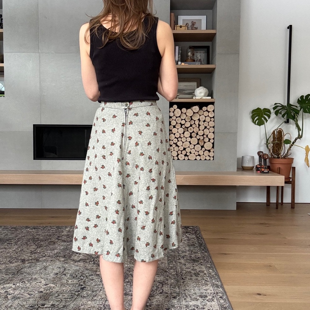 Vintage Grey Floral Midi a line Skirt union made xs s - Picture 5 of 14